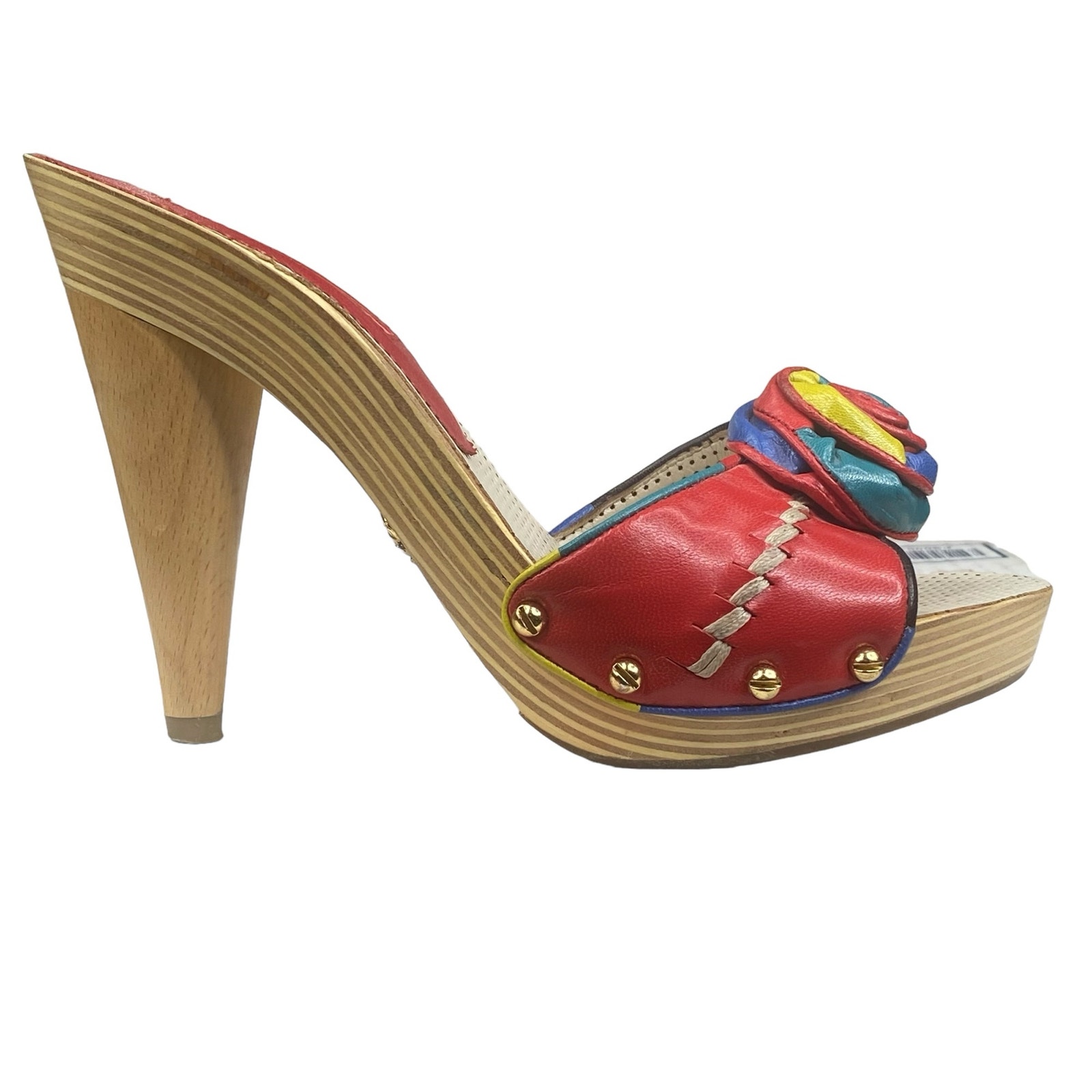 Betsy Johnson Women’s Red Flower Open Toe Wood Heel Size Us 7